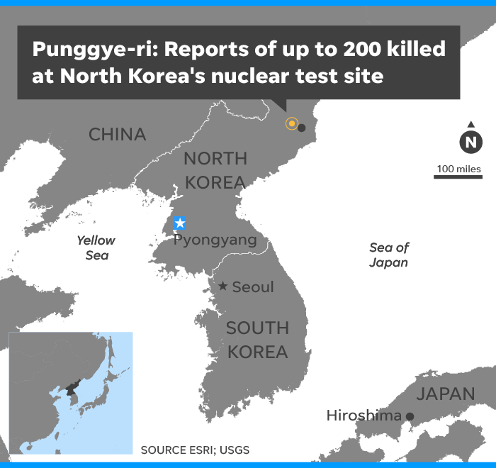 Up to 200 killed at North Korea's nuclear test site: report