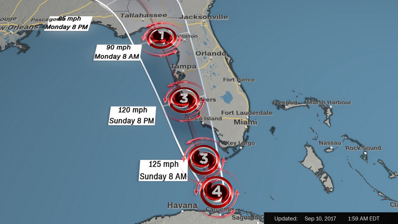 Irma upgraded to powerful Category 4 storm as it pounds the Florida Keys, and the rest of the state awaits the worst