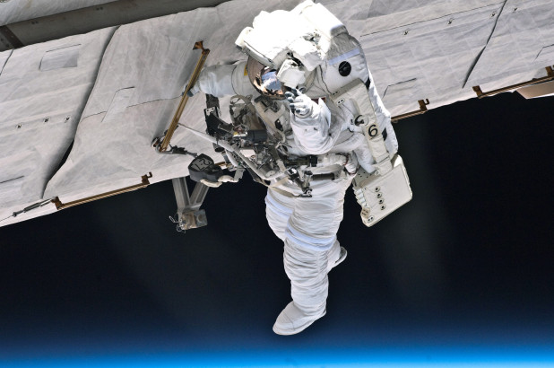 Space station crew to inspect mysterious hole on 6-hour spacewalk