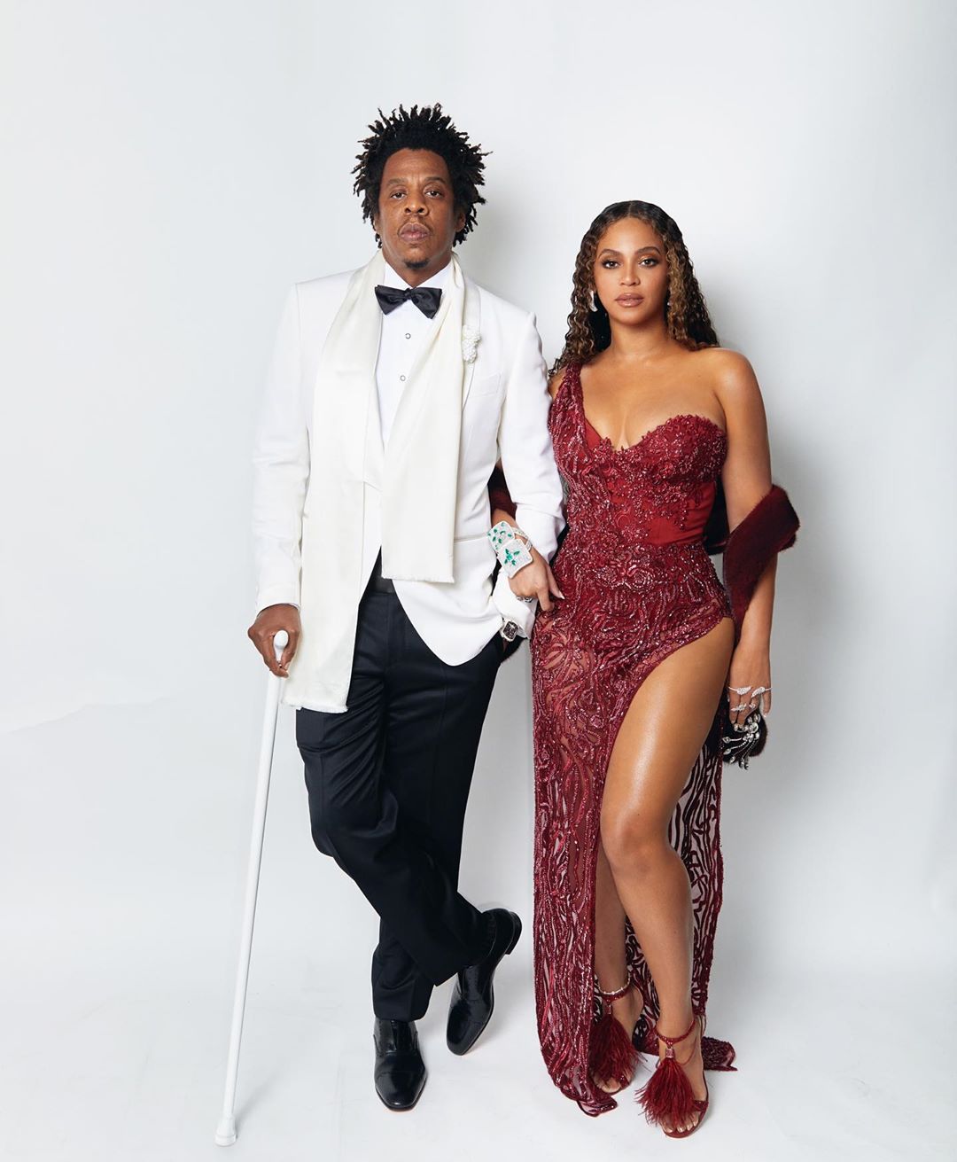 Beyonce Shows Major Leg In Red Thigh-High Slit Dress With Jay-Z