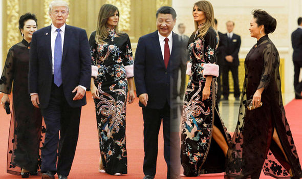 Melania Trump makes fashion FAIL in bizarre fur-trimmed dress with Donald Trump in Beijing