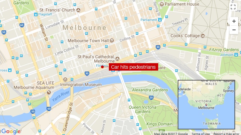 Car hits pedestrians in Flinders Street, Melbourne