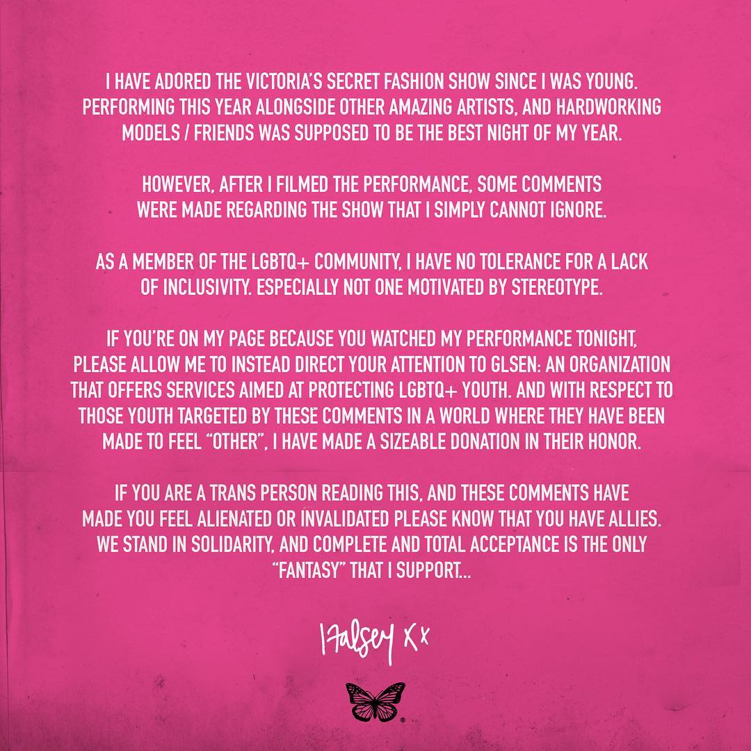 Halseys message for Victorias Secret Fashion Show