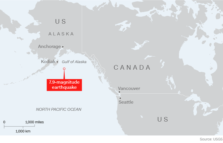 Tsunami warnings canceled after magnitude-7.9 earthquake off Alaska