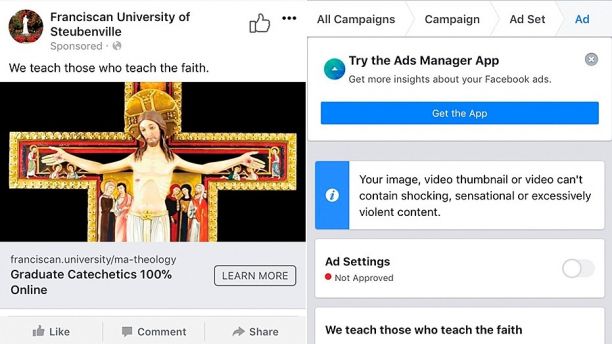 Facebook apologizes for blocking Catholic university’s ad of Jesus on the cross