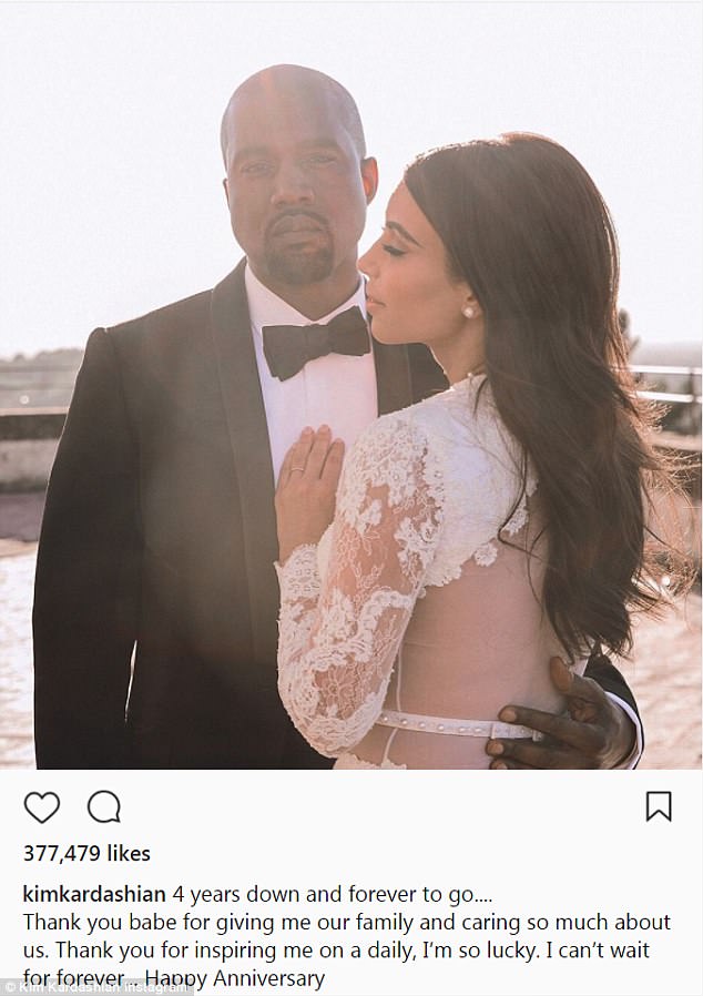 Kim Kardashian shares never-seen-before photo from wedding to Kanye West to mark four-year anniversary