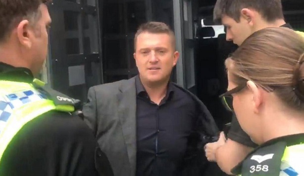 Tommy Robinson arrested for breaching the peace outside court during grooming trial