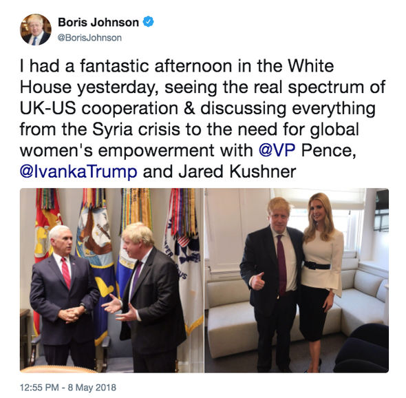 Boris Johnson and Ivanka Trump photo MOCKED on Twitter: ‘CREEPIER version of your daddy