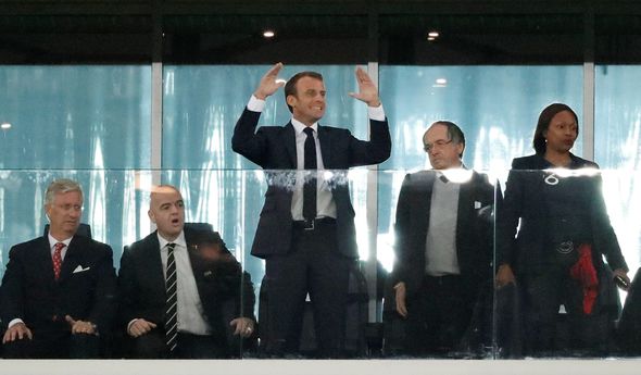 Emmanuel Macron cheers on France at World Cup semi-final against Belgium