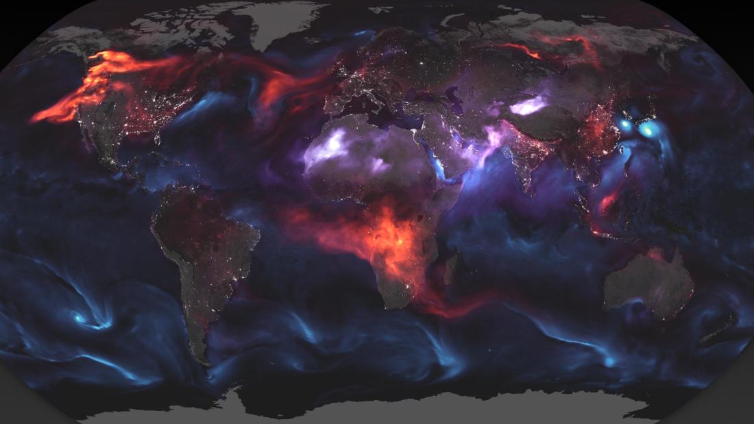 This intriguing NASA image shows all the dust, fires and storms in the air in one day