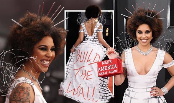 Grammys 2019: Joy Villa dresses up in barbed wire and Donald Trump border wall dress