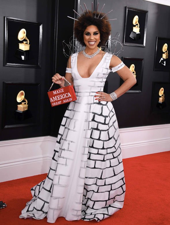 Grammys 2019: Joy Villa dresses up in barbed wire and Donald Trump border wall dress