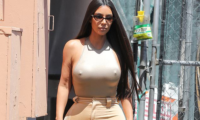 Kim Kardashian Goes Braless While Getting Lunch With Khloe