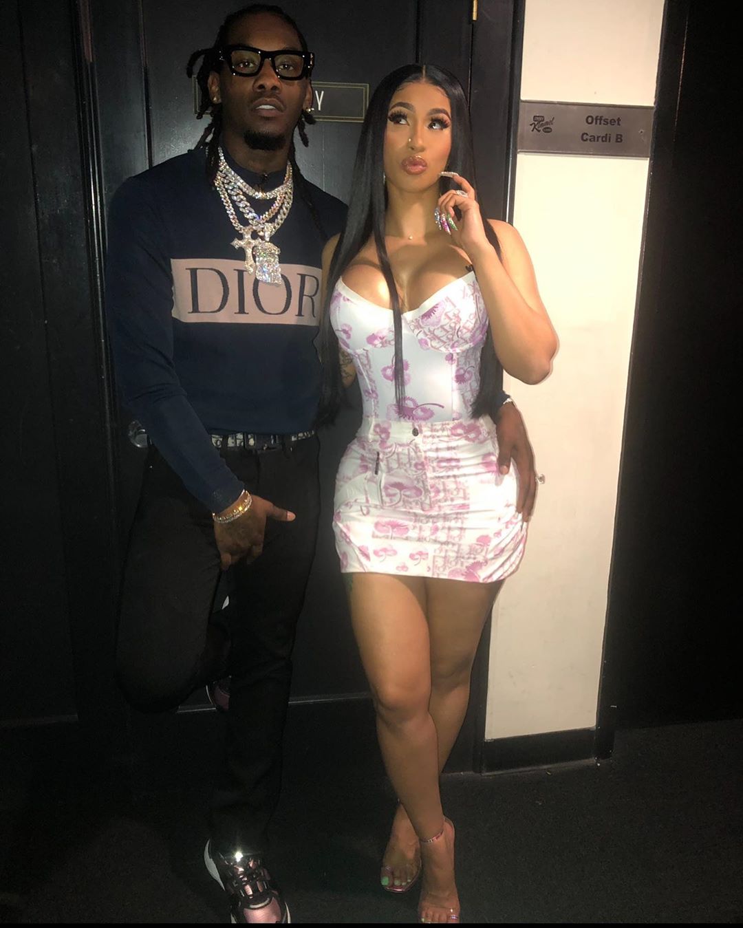 Cardi B and Offset visit Jimmy Kimmel in his-and-hers Dior outfits