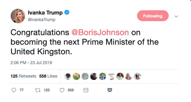 Ivanka Trump Congratulates Boris Johnson On Becoming Prime Minister Of United Kingston